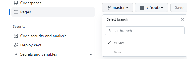 Github Pages Settings Screenshot